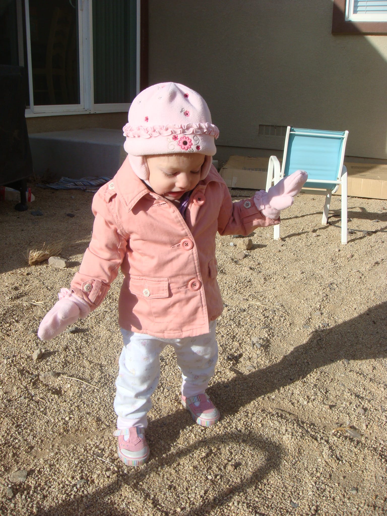 Cutie pink girl in the backyard