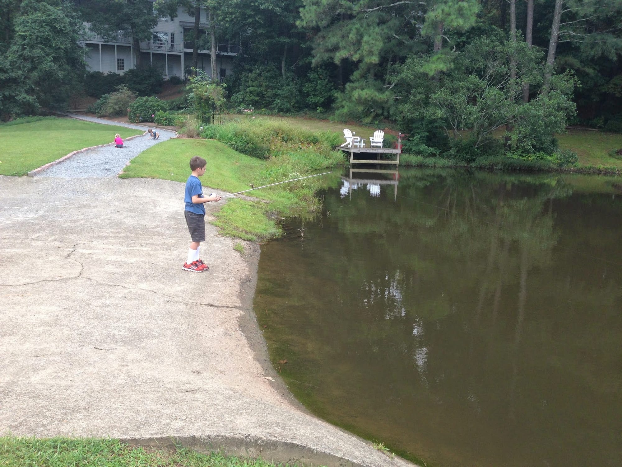 Fishing and playing in our neighborhood