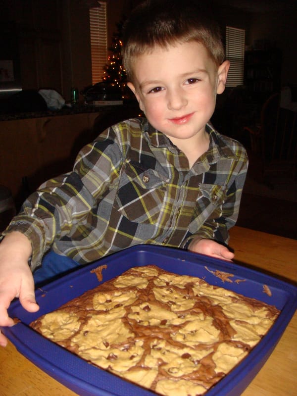 Carson's Newest Creation: Chocolate Chip Cookie Brownies
